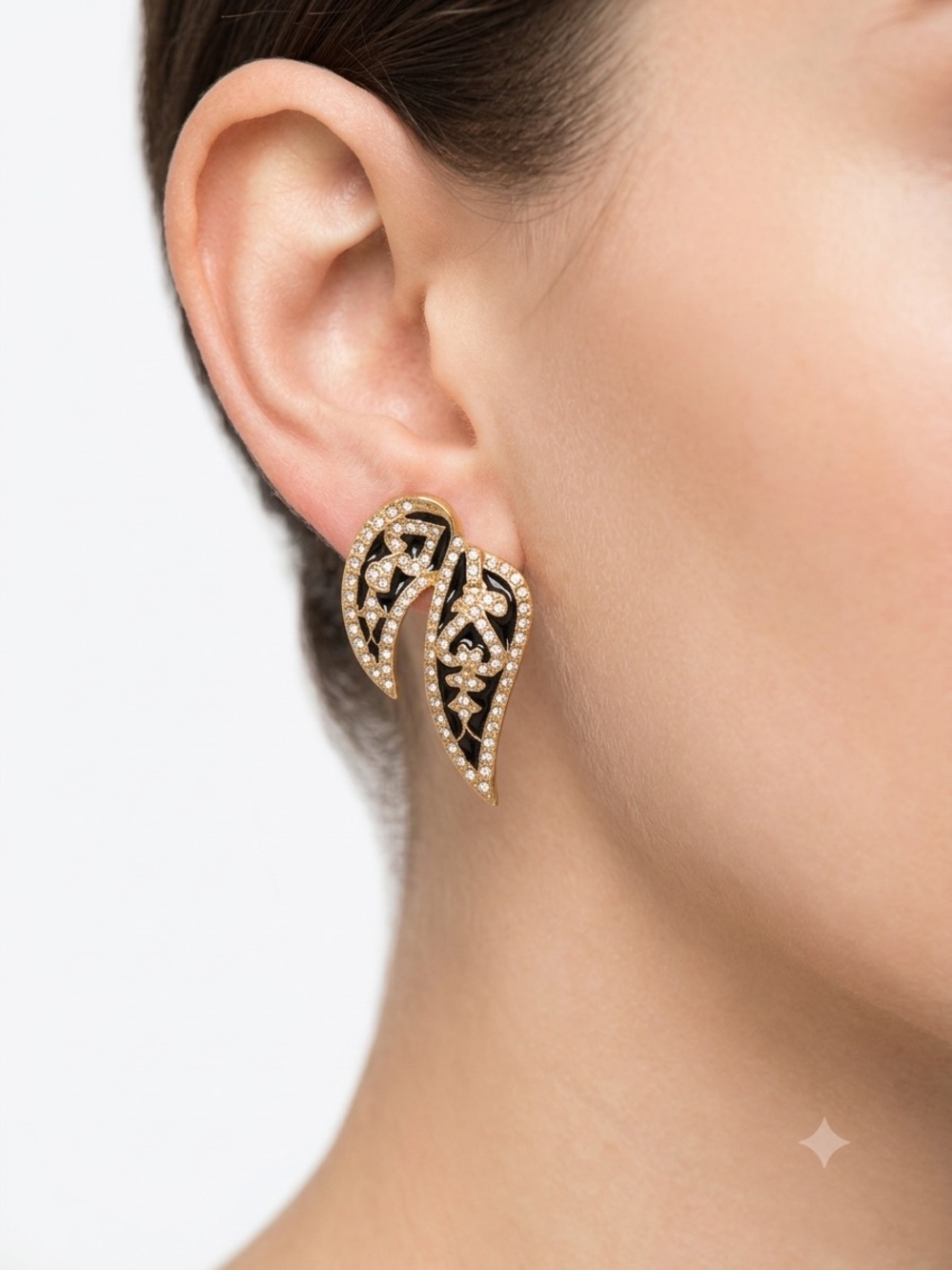 Butler Gold and Black Filigree Teardrop Crystal Earrings
